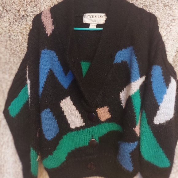 Gatchalian Italy 100% mohair absract geometric cardigan sweater med - Picture 3 of 6